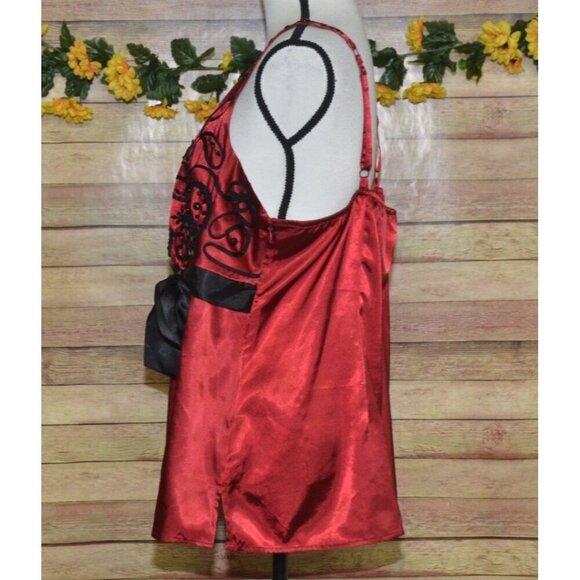 Lane Bryant 20W Deep Red & Black Sleeveless Blouse Sequin Whimsy Goth Fairy Core - Picture 7 of 12